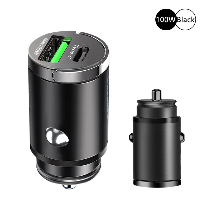 100W Car Fast Charging Dual Ports, Type C and USB
