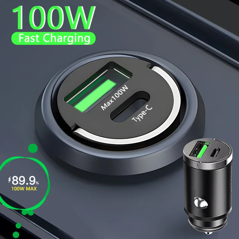 100W Car Fast Charging Dual Ports, Type C and USB